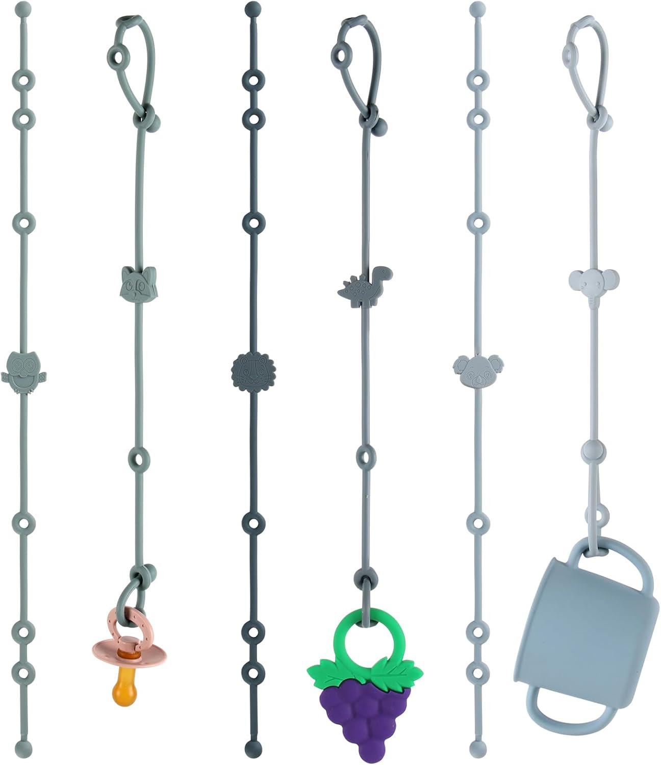 6-Pack Baby Toy Straps, Silicone High Chair & Stroller Straps, Toddler Bottle & 