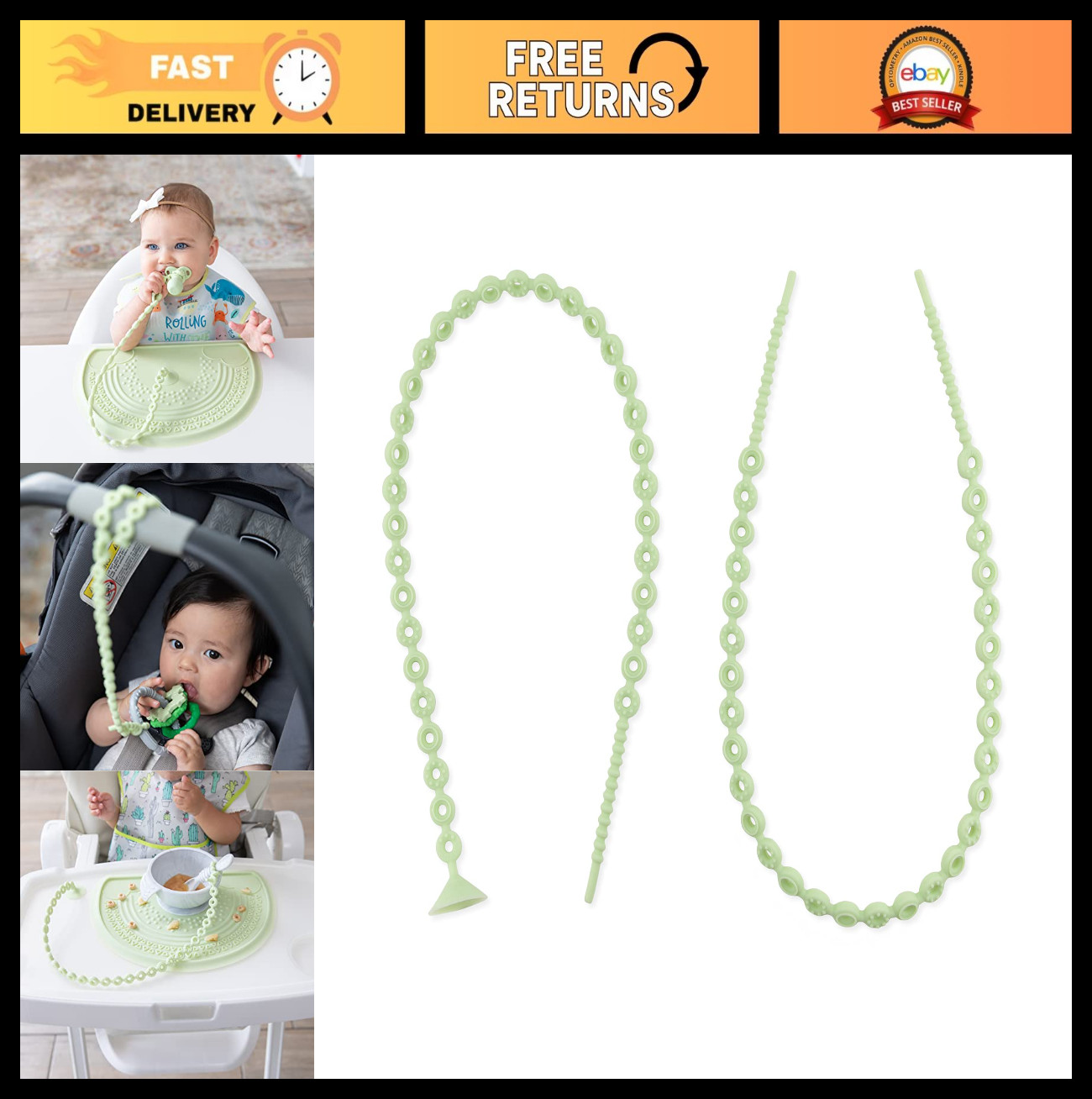 Pacifier Clip & Toy Strap for Baby - Sippy Cup, Teether, Stroller Accessory, Sag