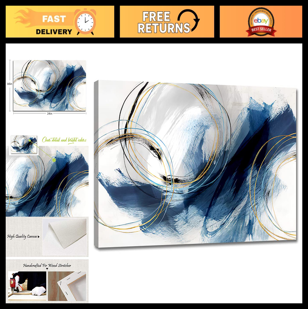 Abstract Canvas Wall Art - Colorful Blue Graffiti Painting for Modern Home Decor