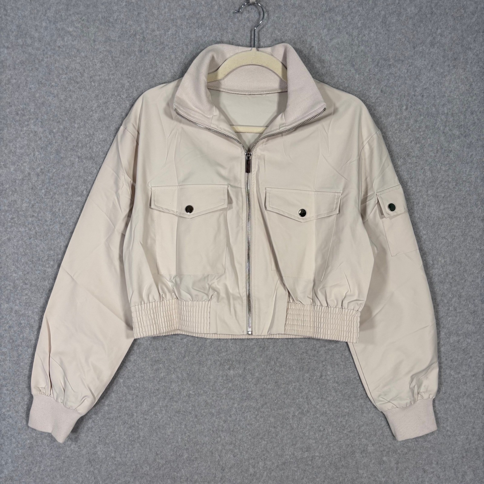 Cropped Bomber Jacket Small Cream Utility Pockets GORP Minimalist Streetwear