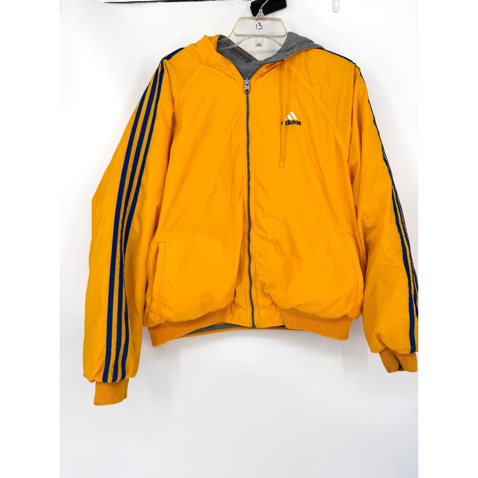 VTG Adidas Reversible Yellow Blue Gray Nylon Jacket Size L 90s Streetwear
