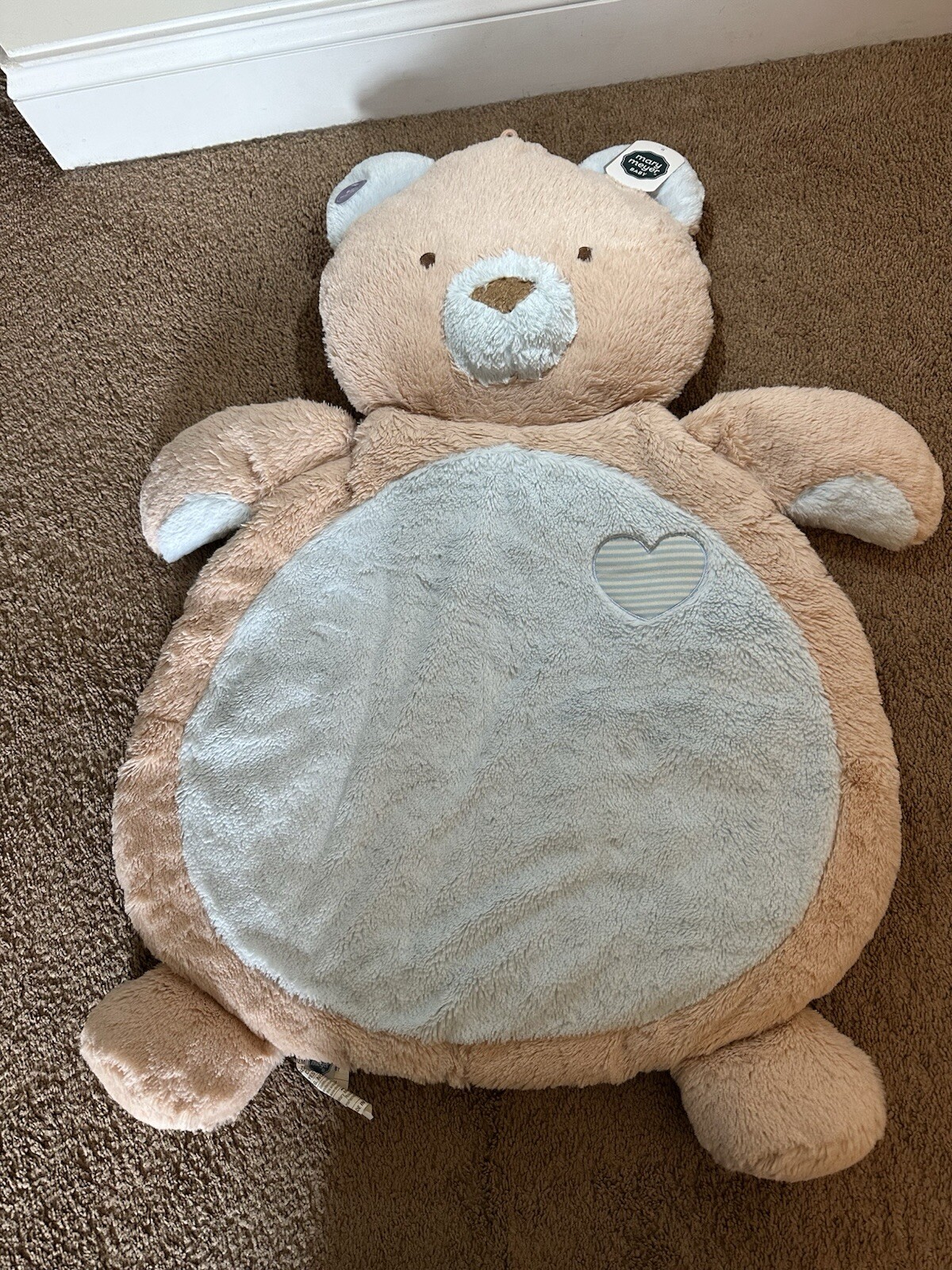 Bestever Mary Meyer Baby Blue Tan Teddy Bear Nursery Tummy Time Play Mat New