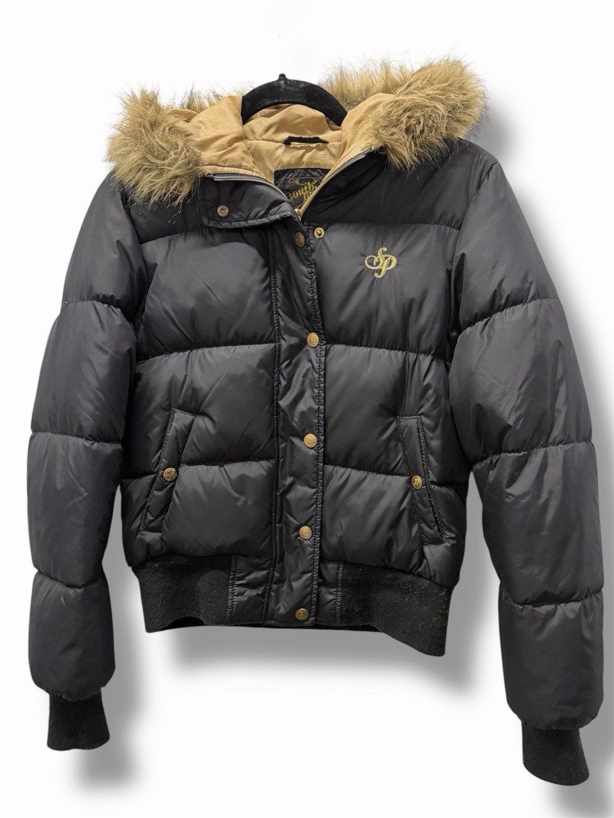 Vintage Southpole Down Bomber Faux Fur Hooded Y2K Puffer Jacket Brown Women’s M