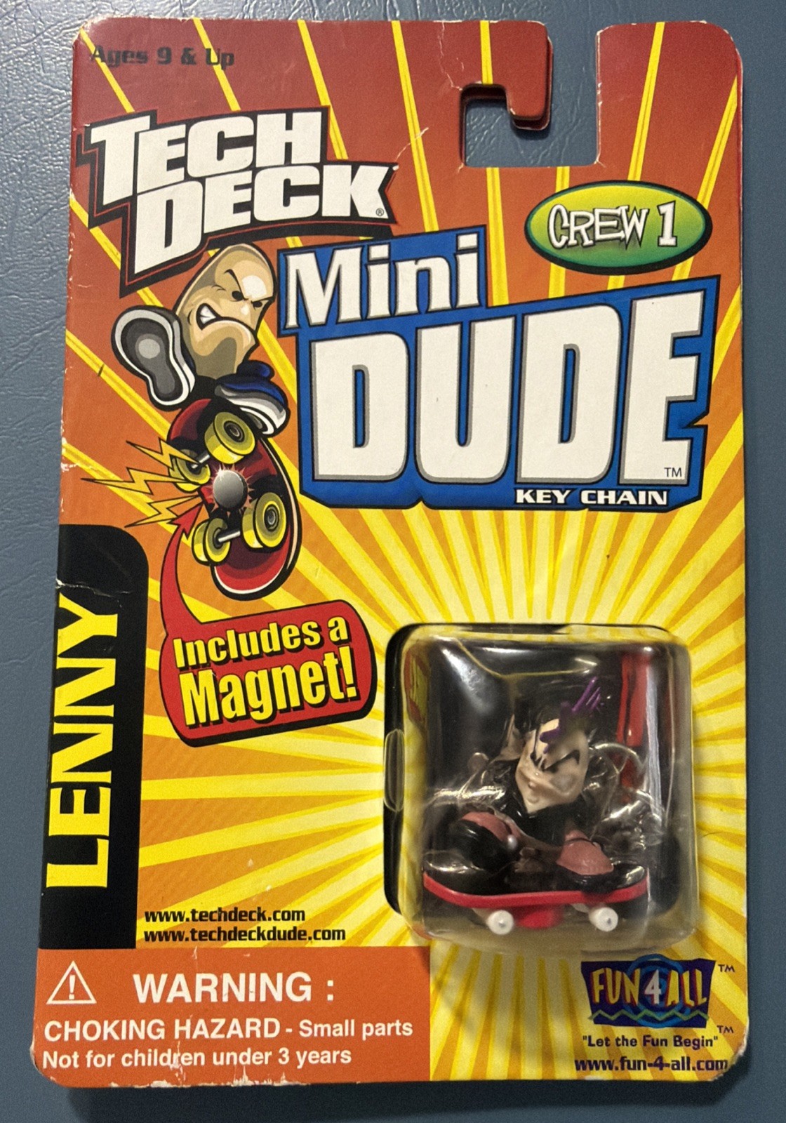 Vintage 2001 Tech Deck Mini Dude Crew 1 Key Chain LENNY Fun 4 All NEW SEALED