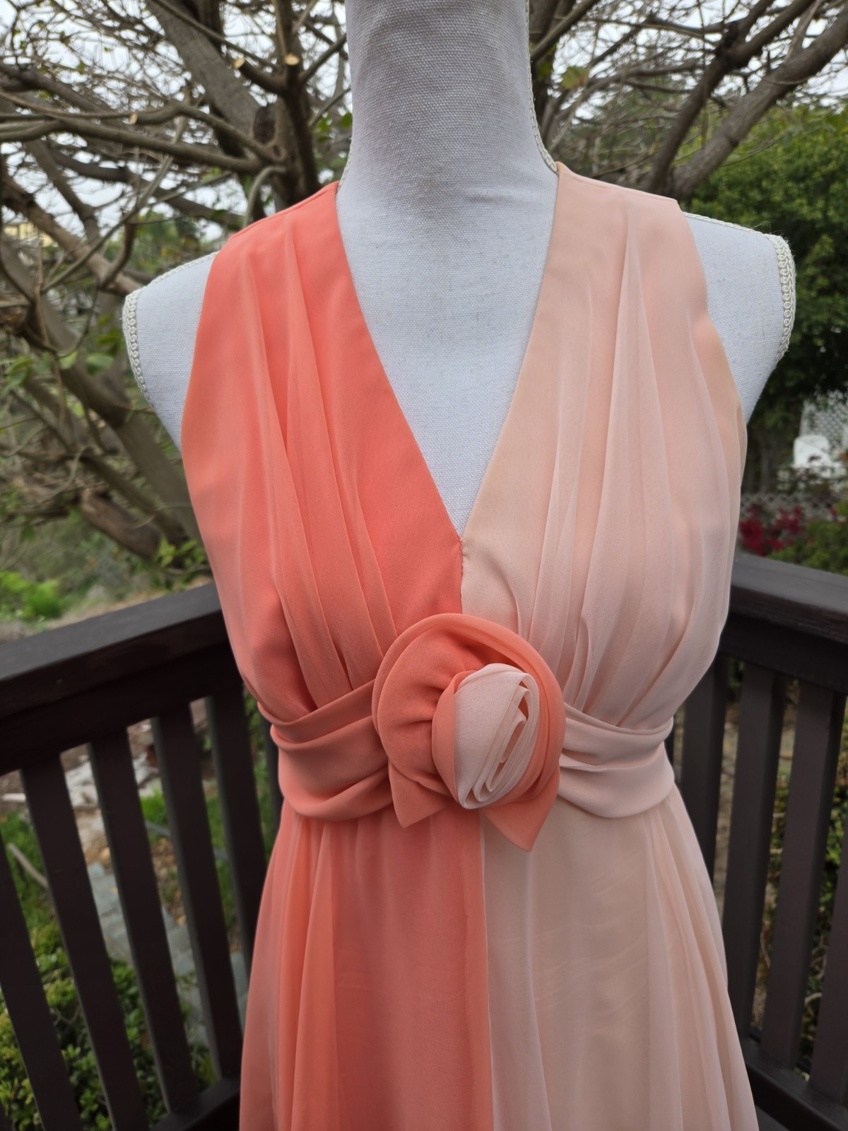 Vintage Jack Bryan Two Tone Chiffon Coral Formal & Cape