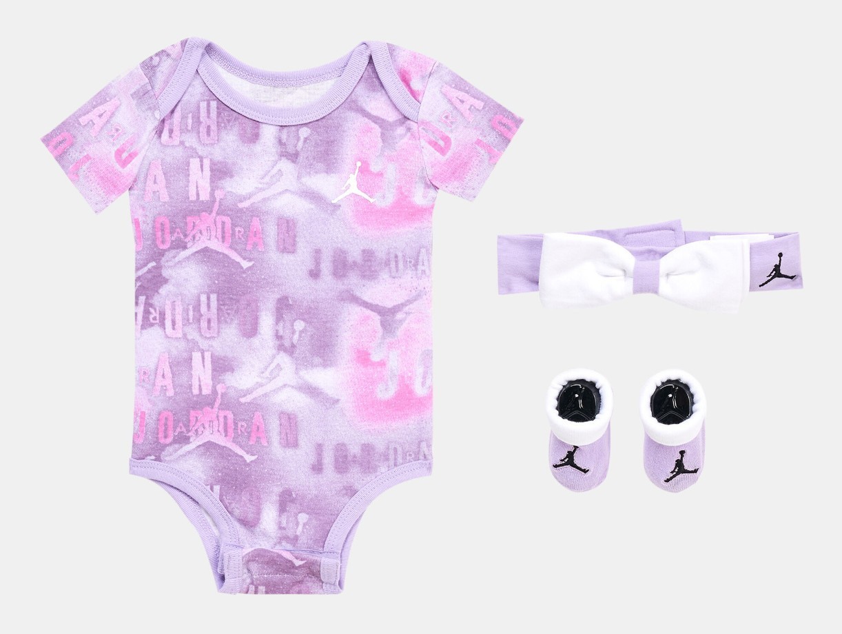 3 Piece Jordan Baby Girls Gift Set / Outfit, 0-6 Months, Headband Booties Purple