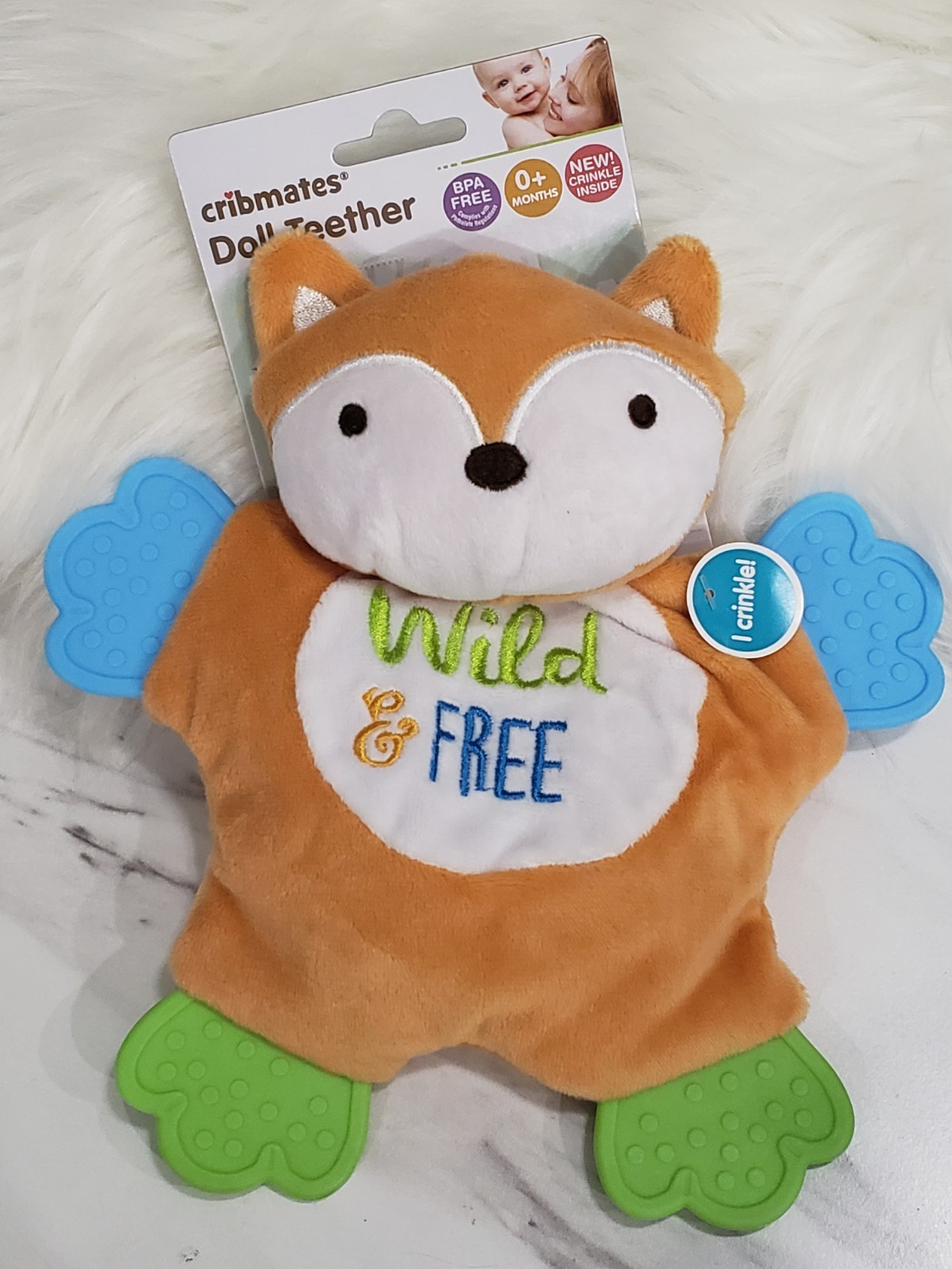 NEW Cribmates FOX WOODLAND Doll Teether Toy Sensory Sound Baby Lovey Shower Gift