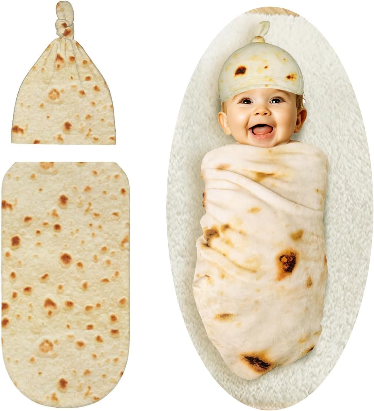 Baby Burrito Swaddle Blanket, Newborn Swaddle Tortilla Blanket Set, Funny Gift