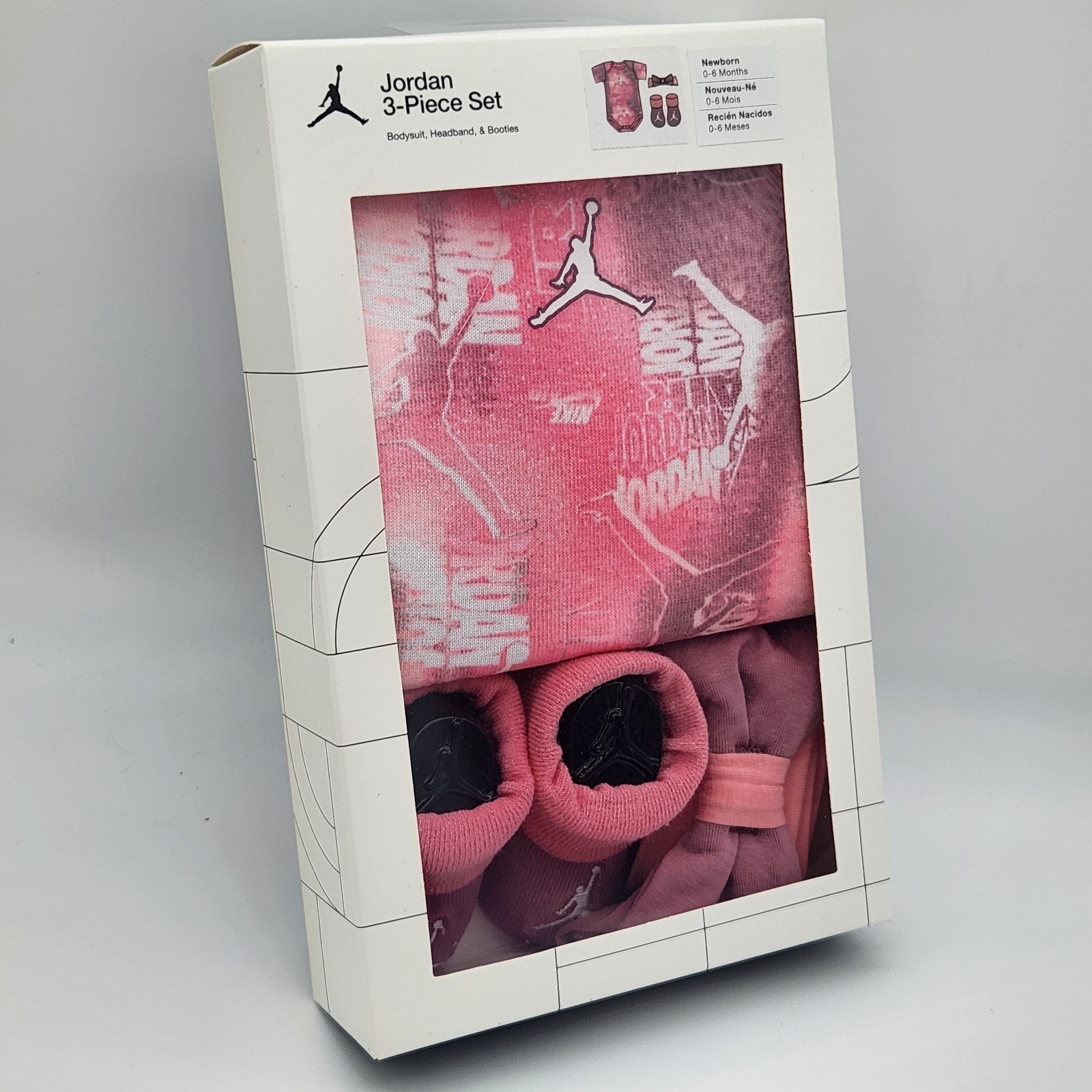 3 Piece Nike Jordan Baby Girls Gift Set, 0-6 Months, Pink, Booties, Headband