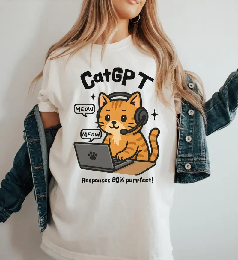 CatGPT Unisex AI Tech Humor T-Shirt – Funny Cat Meme Gift for Developers, Coders