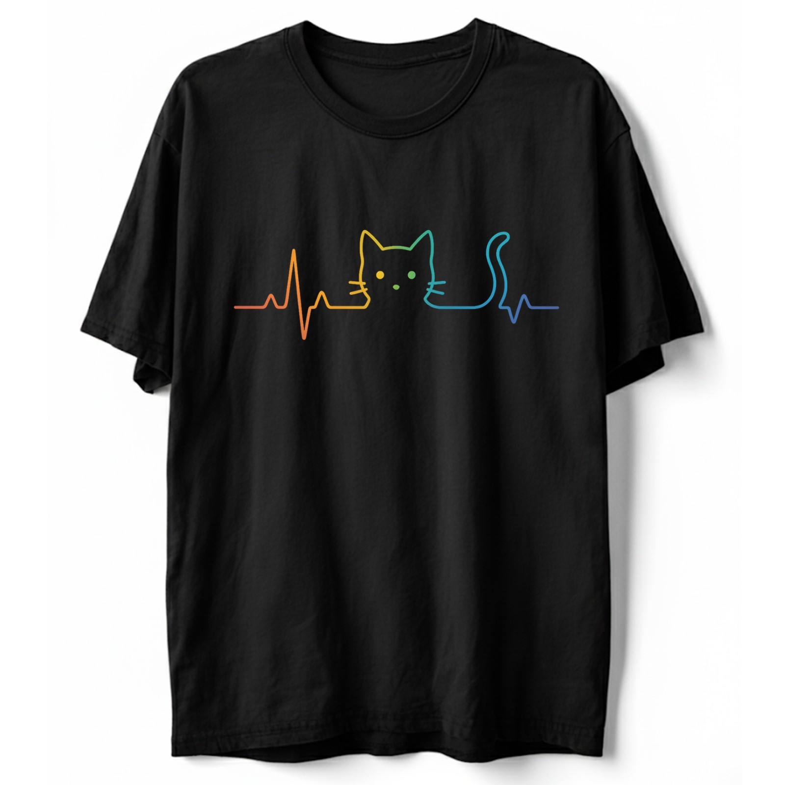 Cat Heartbeat EKG Rainbow Line Art T Shirt, Cat Lover Vet Tech Gift Graphic Tee
