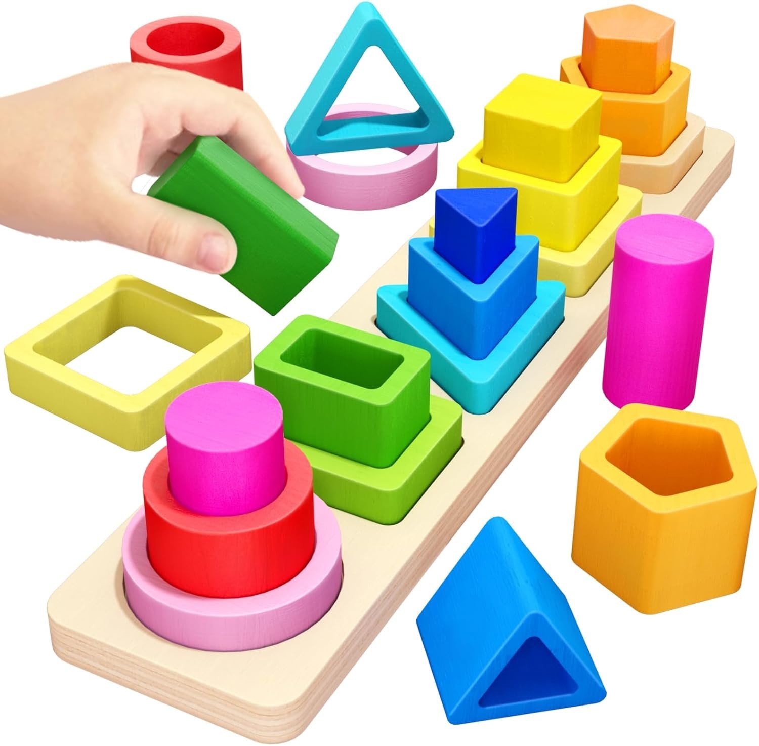 Hands-On Learning with Wooden Stacking Toys - Perfect Gift for Toddlers Age 1-3