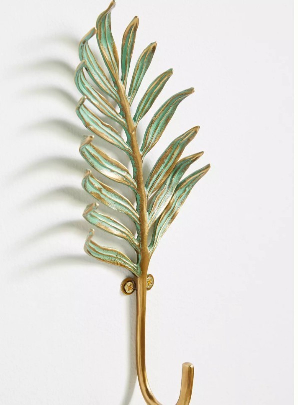 Anthropologie Home Decor Palm Leaf Wall Art Hooks Set of 2 NEW