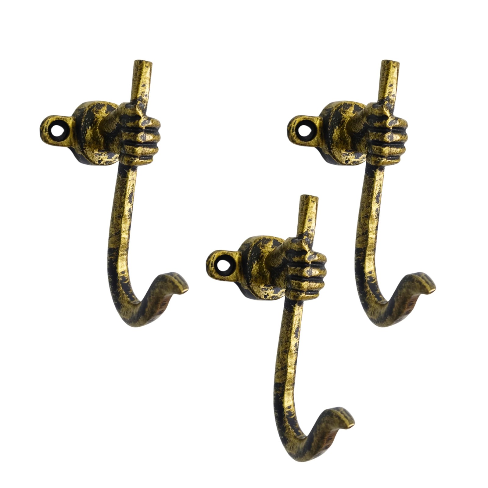 Set of 3 Cast Iron Unique Hand Hook Shape Coat Hooks Wall Art Decor-Hand Shap...