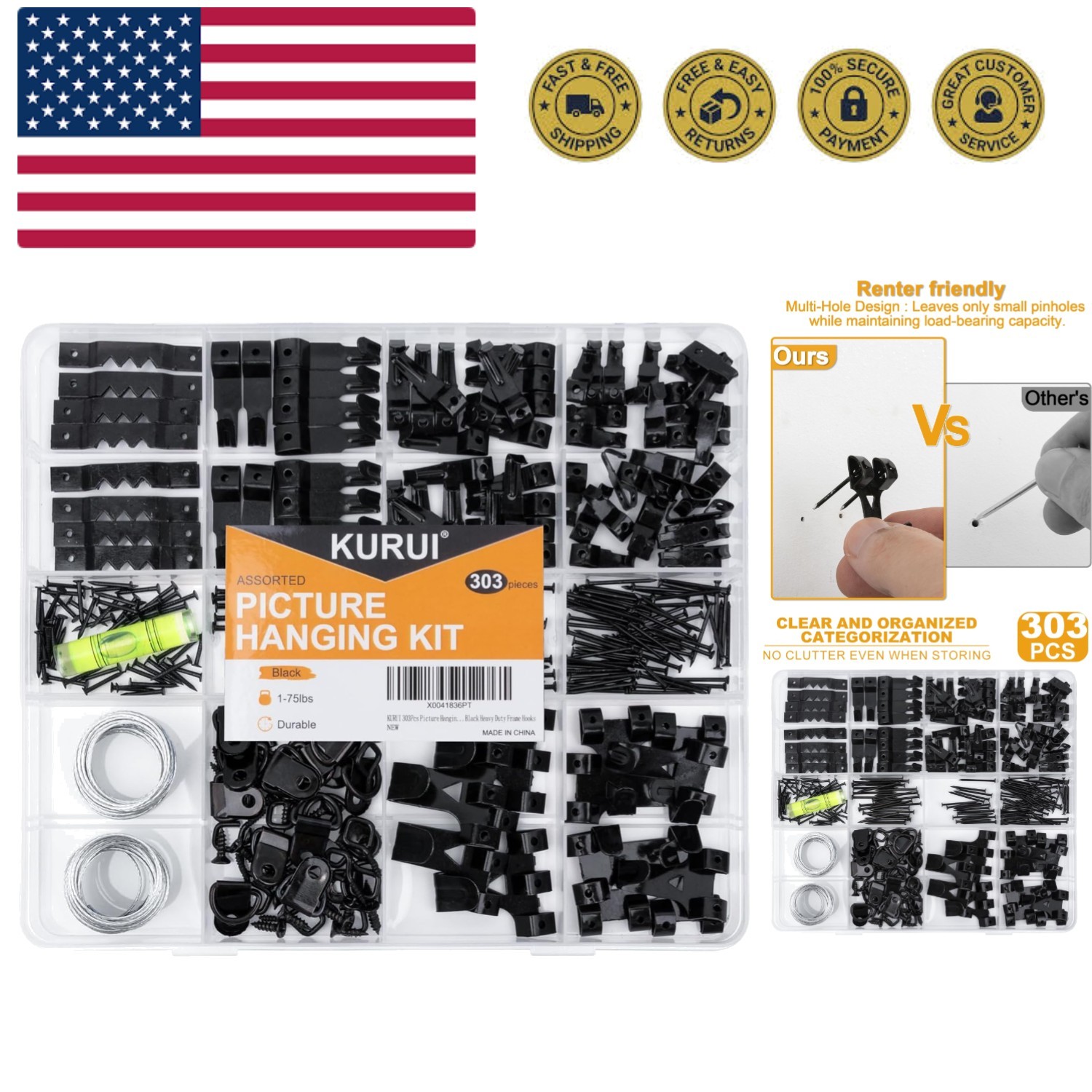 303Pcs Picture Hangers for Wall Art Decor Tapestry, Picture Hanging Kit With ...