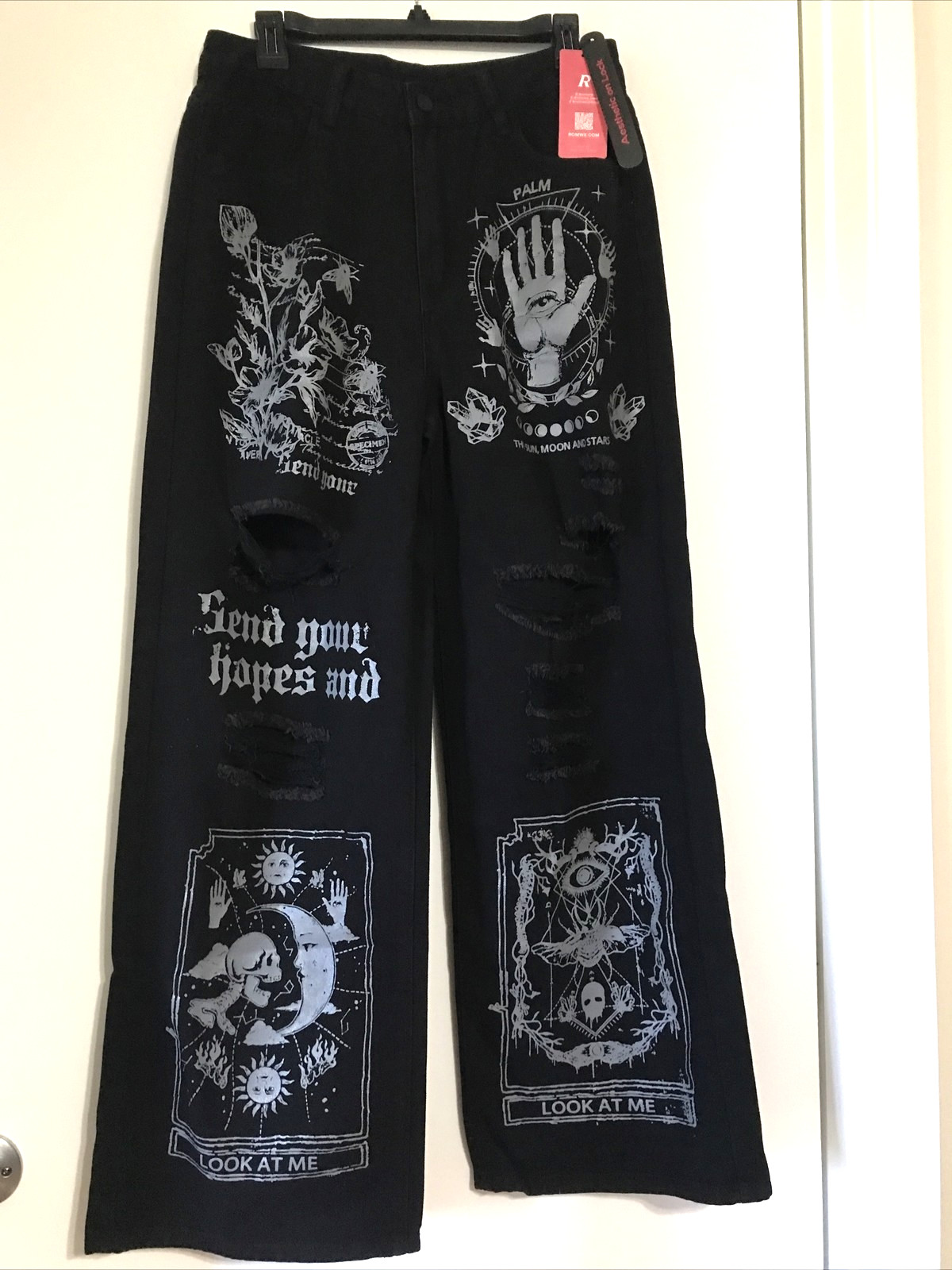 Rare discontinued ROMWE jeans Y2K size L moon skull graphic streetwear Grunge