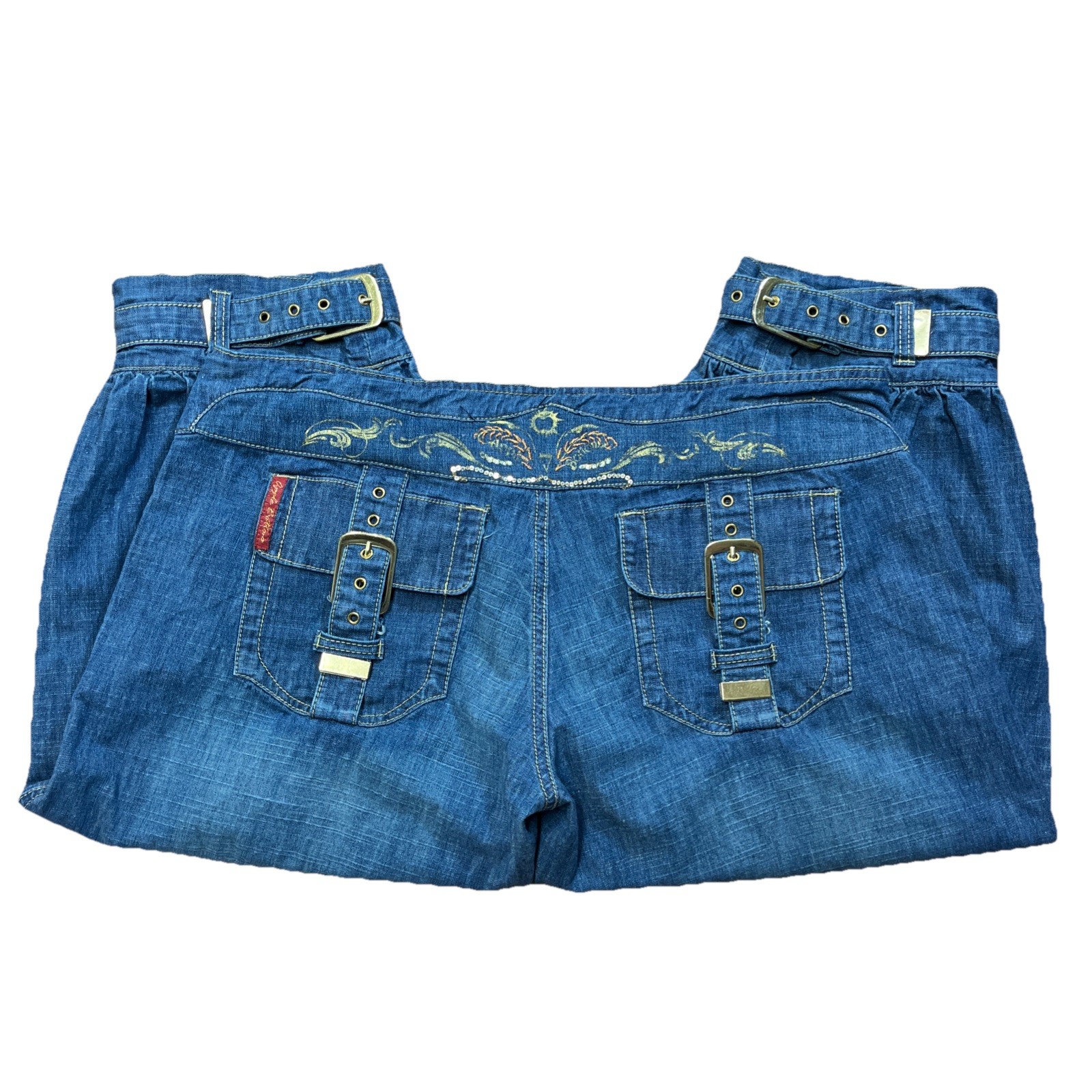 Apple Bottoms Jeans Womens 13/14 Multi Buckle Baggy Denim Crop Y2K Streetwear