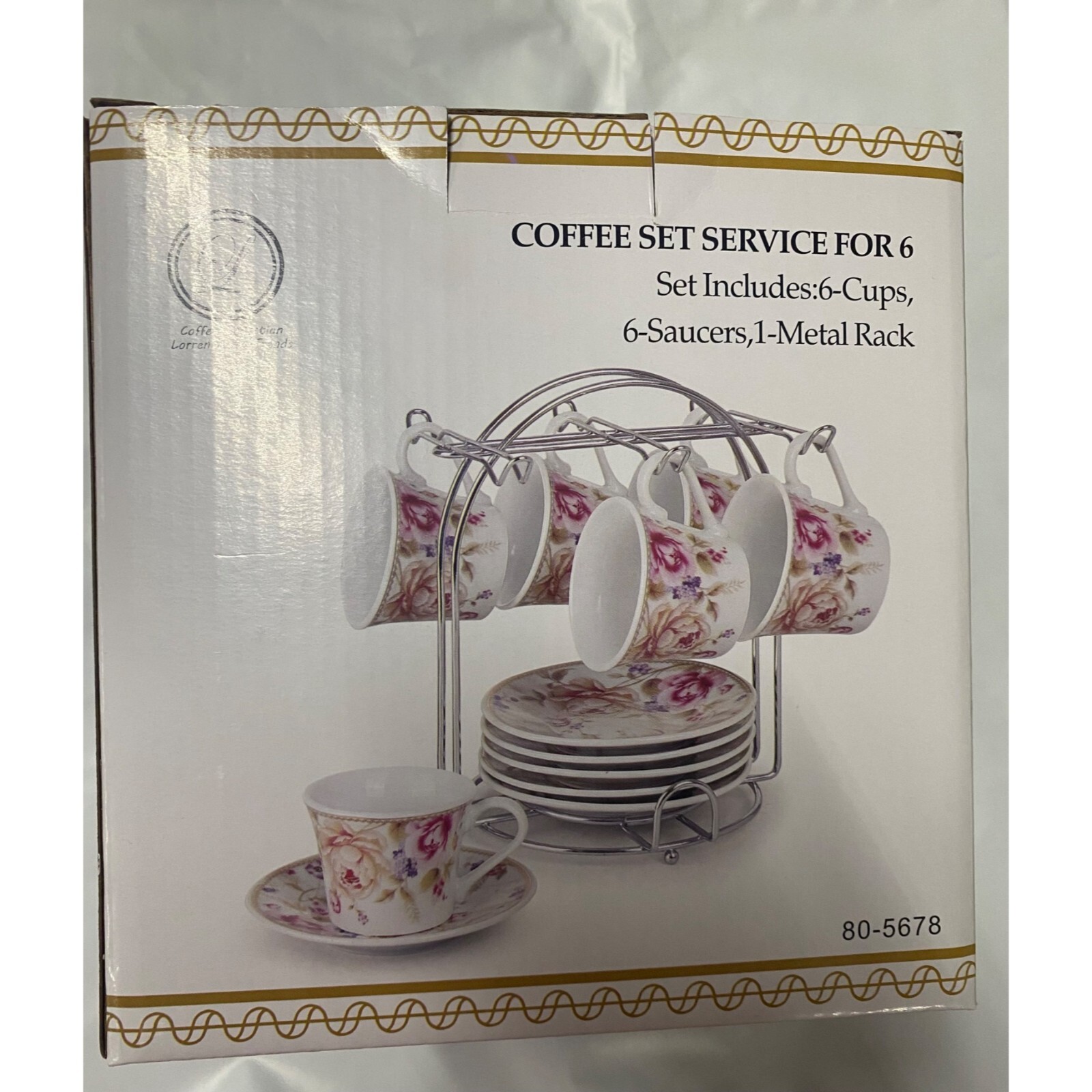 Lorren Home Trends Floral Design Espresso Cup and Saucer Set, Service for 6 NWB