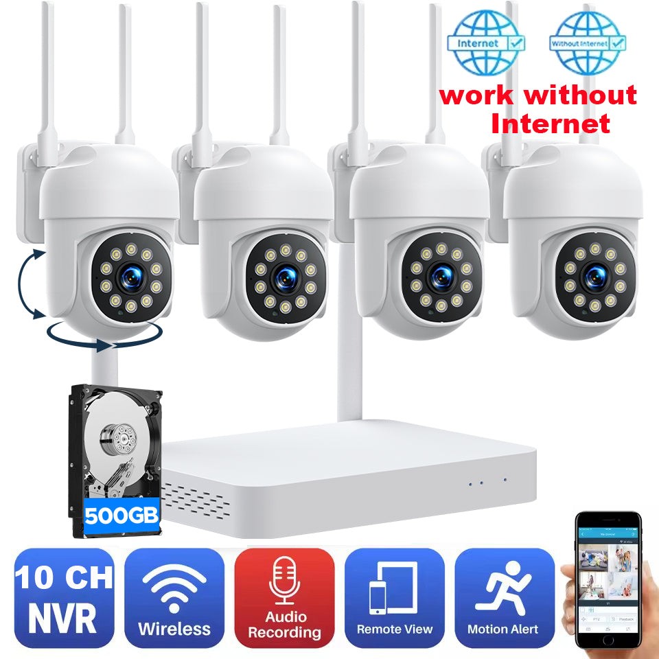 2MP Wireless Security Camera System Outdoor 360° PT 10CH H.265 CCTV Wifi NVR Kit