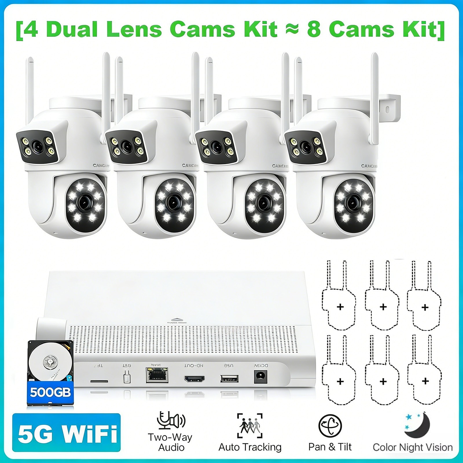 CAMCAMP Security Camera System Outdoor Wireless Audio Wifi Home CCTV 2K 10CH NVR