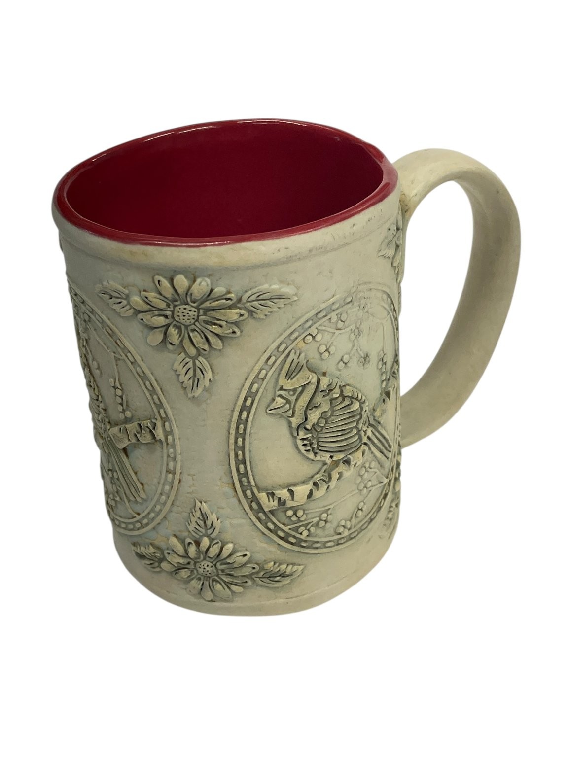 Ceramic Mug Red Interior Cardinal Bird Floral Design 16oz