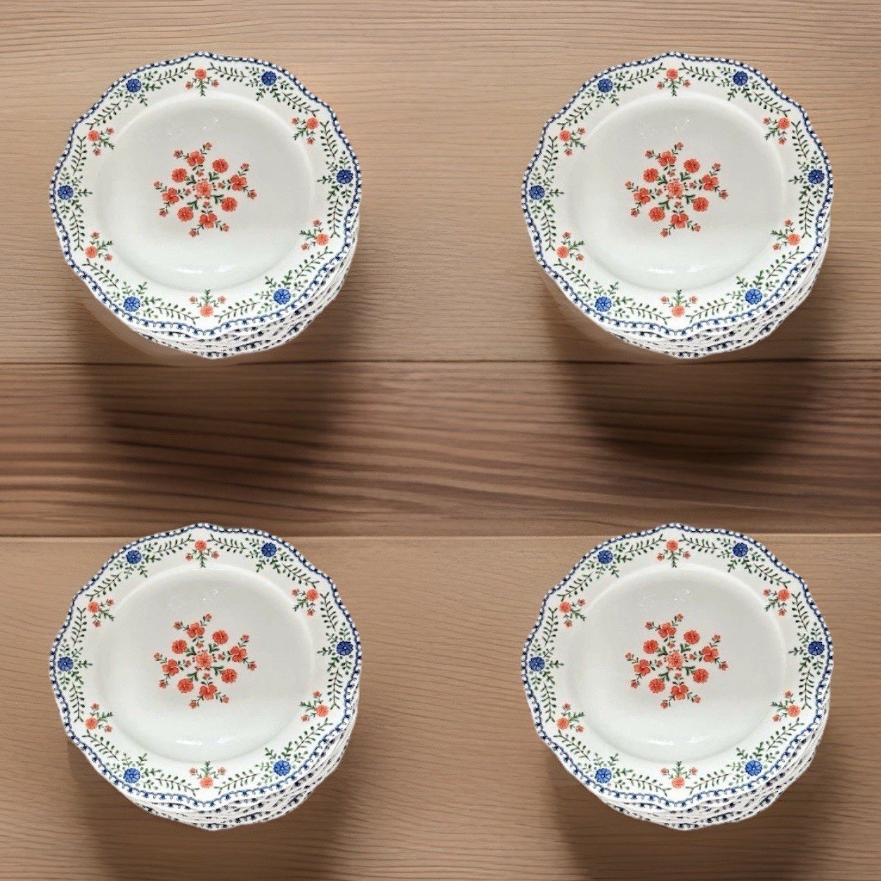 Scalloped Spring Print Side/Salad Plates Set-4 Dwell Home Porcelain