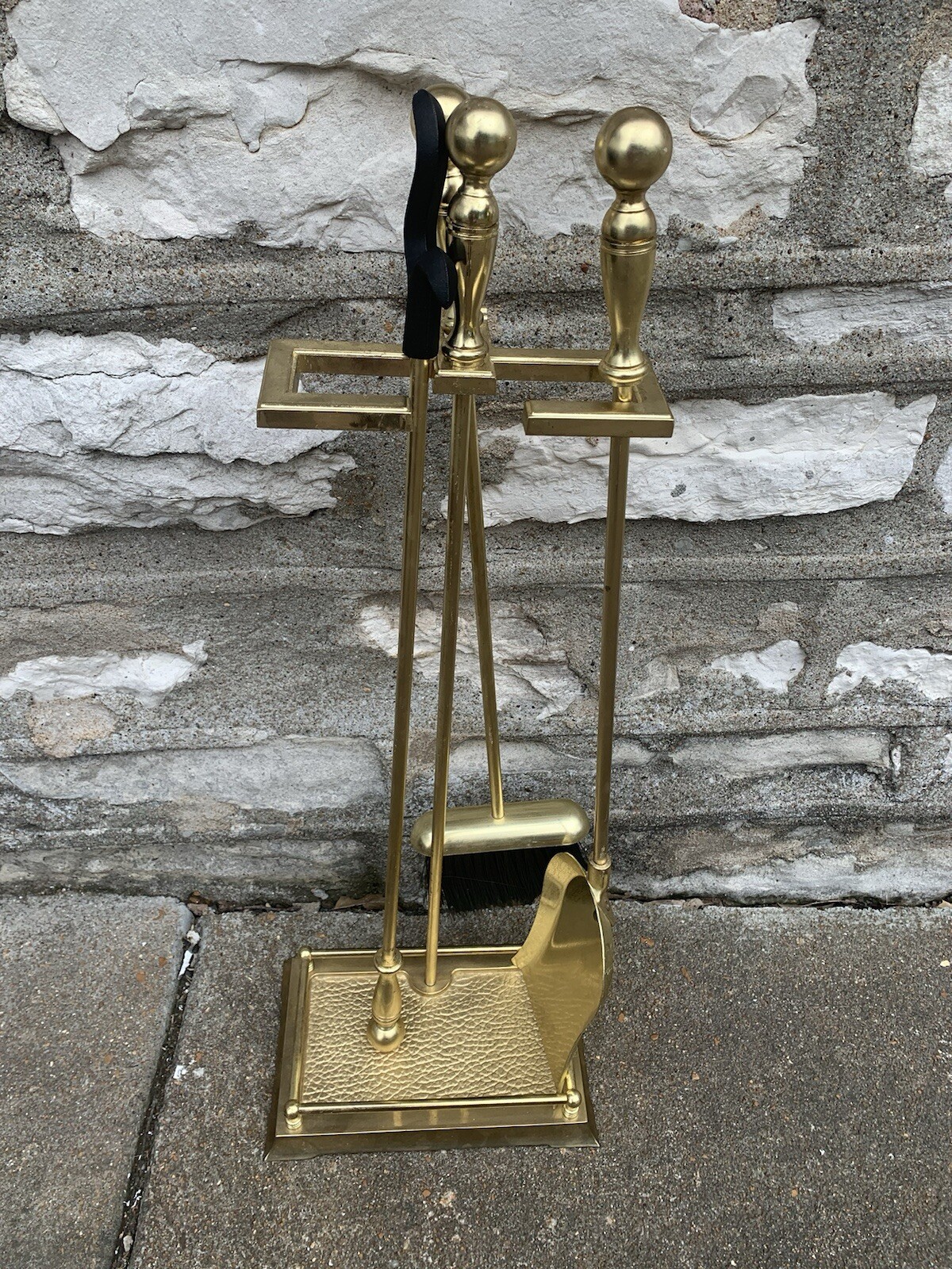 Vintage Brass Fireplace Tool Set 4 Piece & Stand MCM Mid-Century Modern Decor