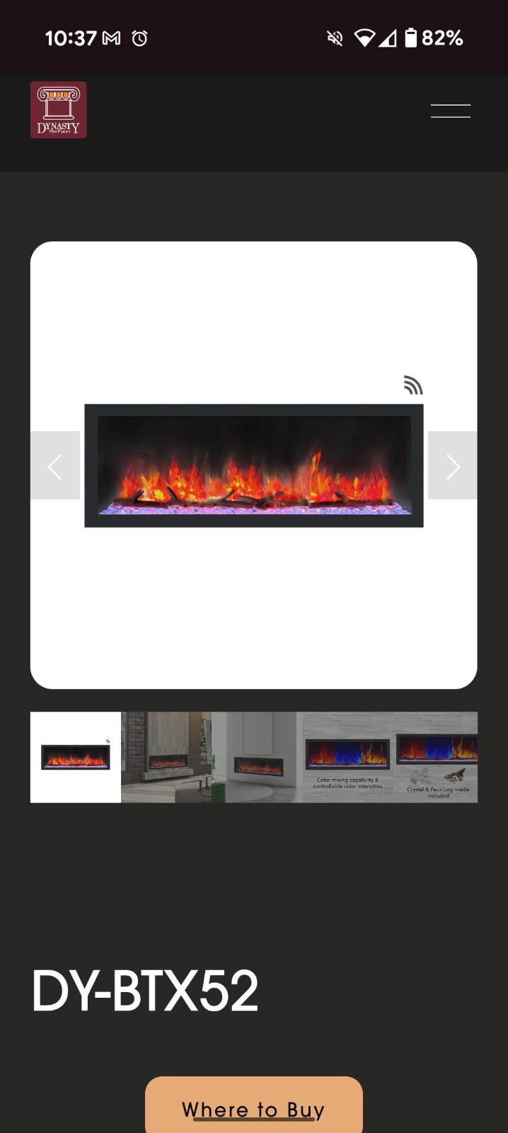 Dynasty Cascade 52 Inch Wall Mount Linear Electric Fireplace - Black, DY-BTX52