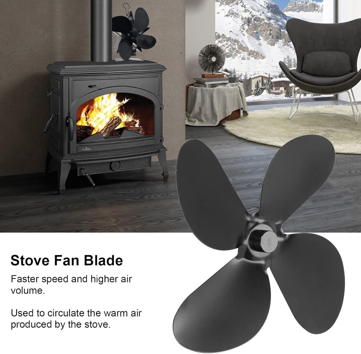 Heat Powered Fan Modern Home Decor Aluminum Alloy Blades Four Blade Design