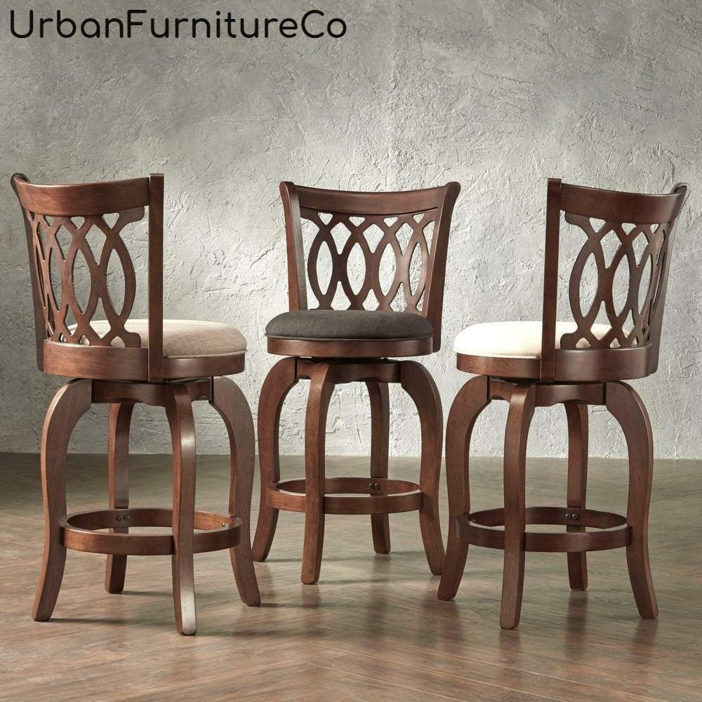 Transitional Swivel 24-inch Counter Height Stool Scroll/Curved Back Padded Seat