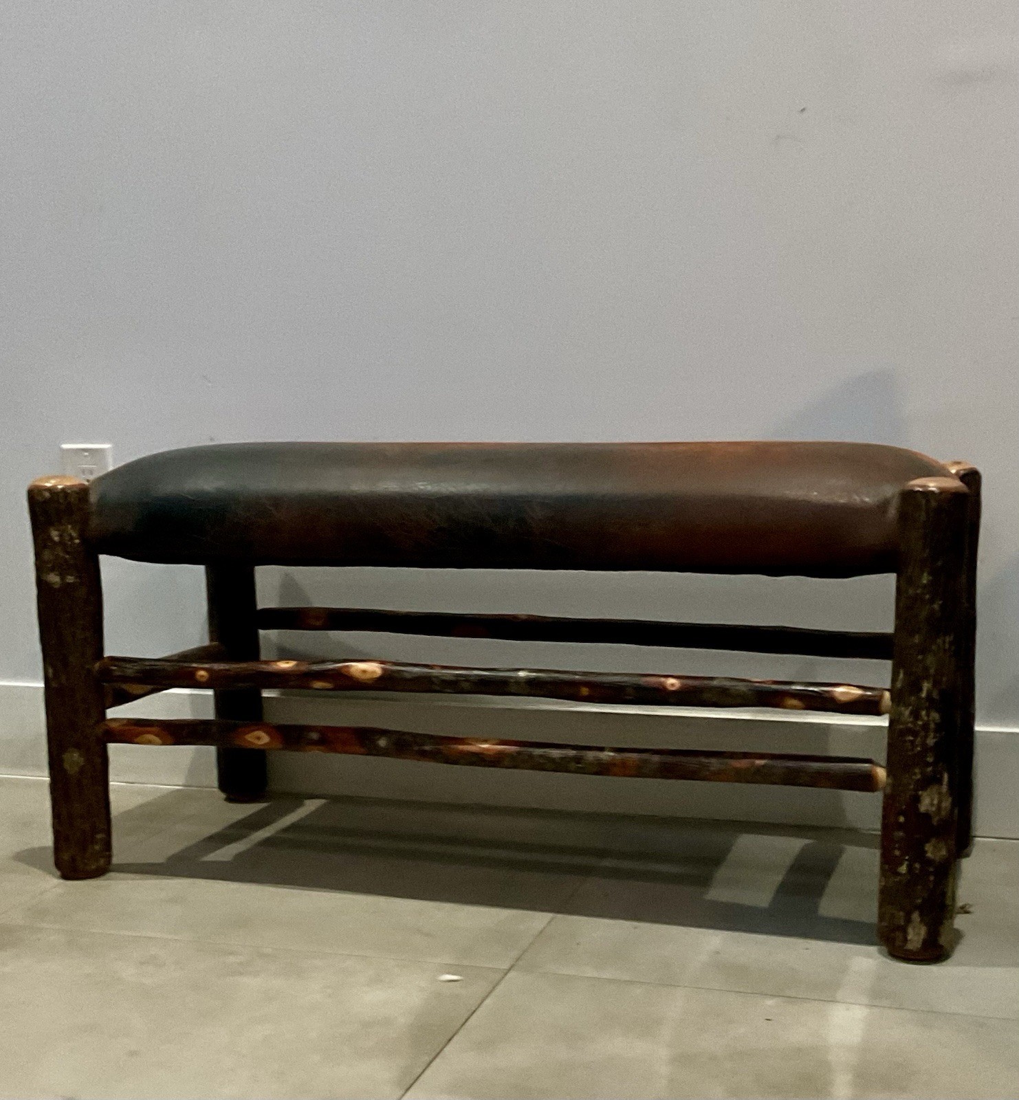 Natural Wood And Leather Bench