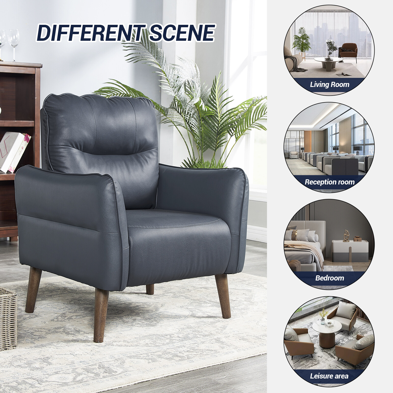 Accent Modern Faux Leather Chair Single Sofa Upholstered Living Room Armchair US