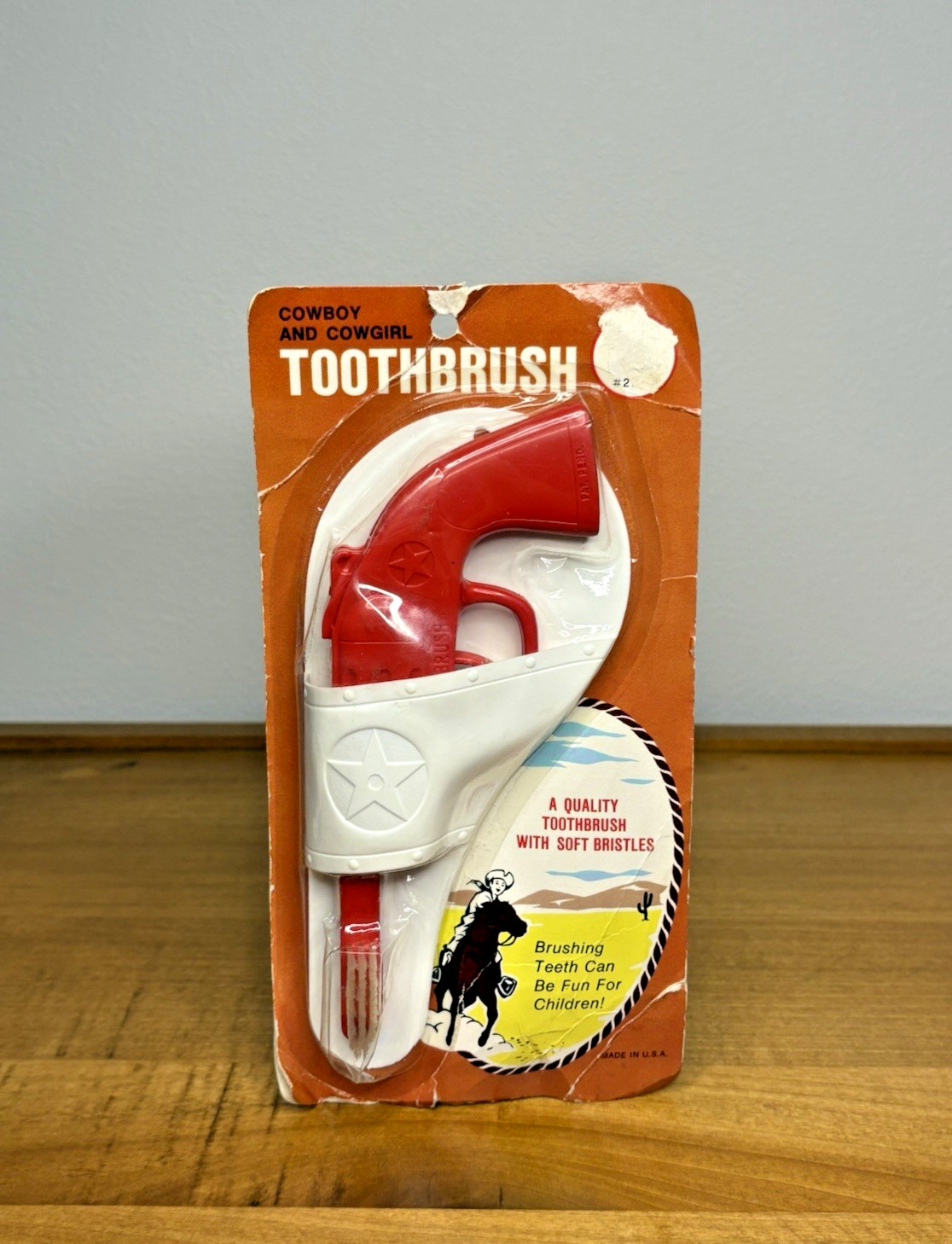 Vintage 1950's Cowboy or Cowgirl Gun Toothbrush that Clicks / New in Packaging