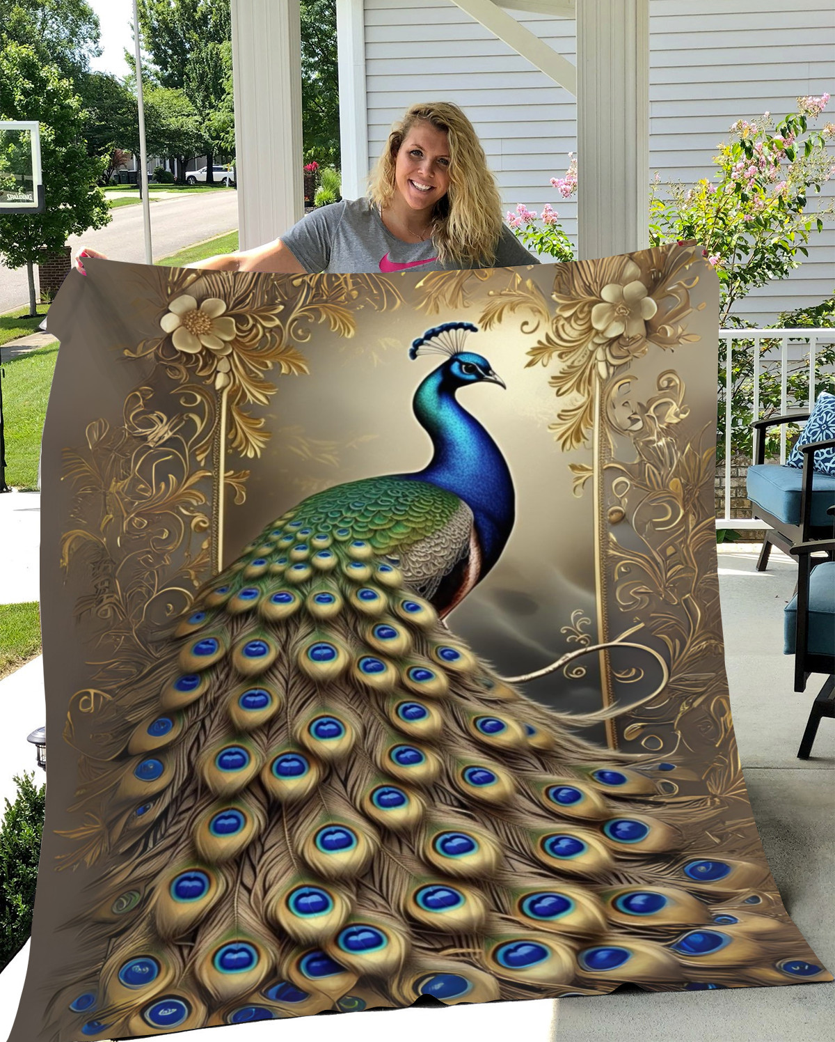 Peacock Print Microplush Super Soft Fleece Blanket Cozy Home Décor Gift