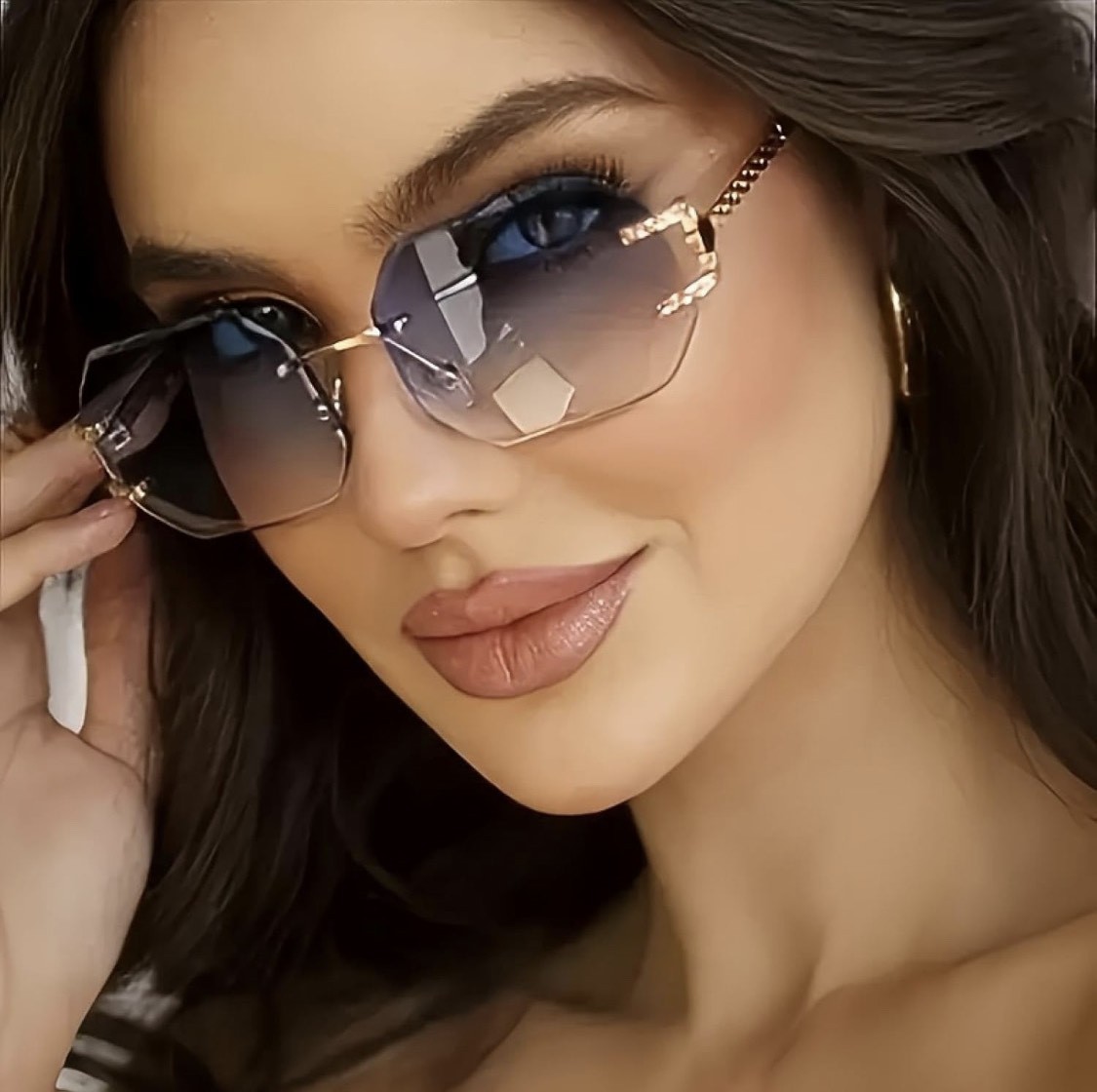 Fashion Shades Square Rimles Sunglasses Anti Light Trendy Women Design