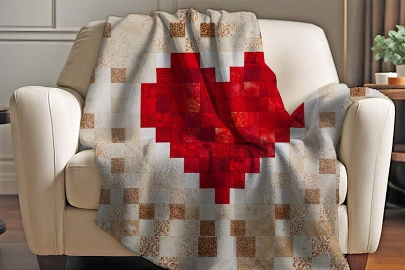 Heart Patchwork Sherpa Blanket Romantic Cozy Home Decor