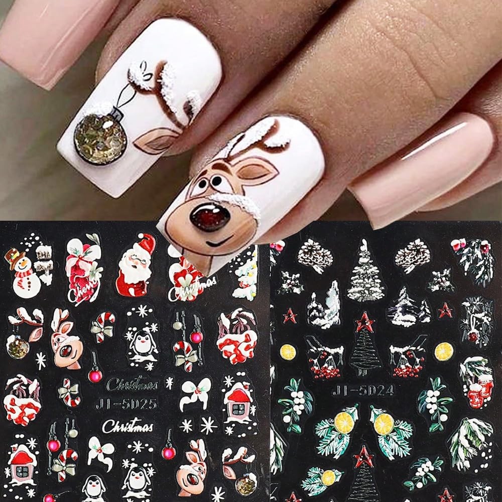 Christmas Nail Stickers Decals Cute Art Decor Colorful 