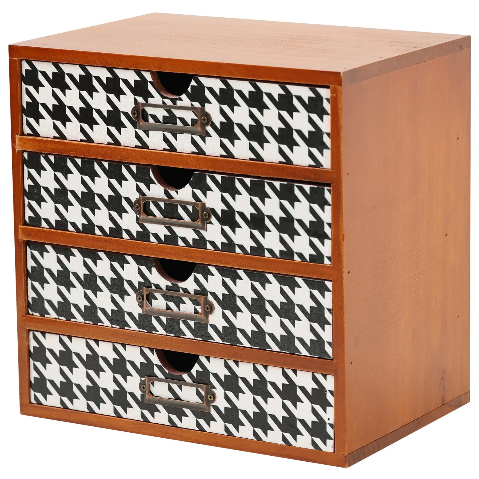 Houndstooth Pattern Wooden Desk Organizer - 4-Drawer Desktop Storage - Modern...