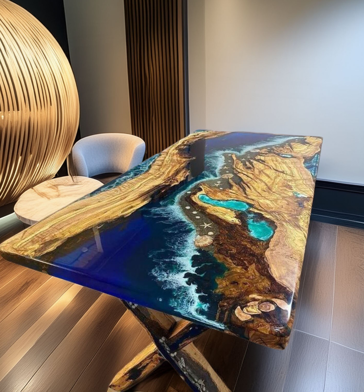 Ocean Resin River Table – Live Edge Wood Coffee Table | Blue Epoxy dining table