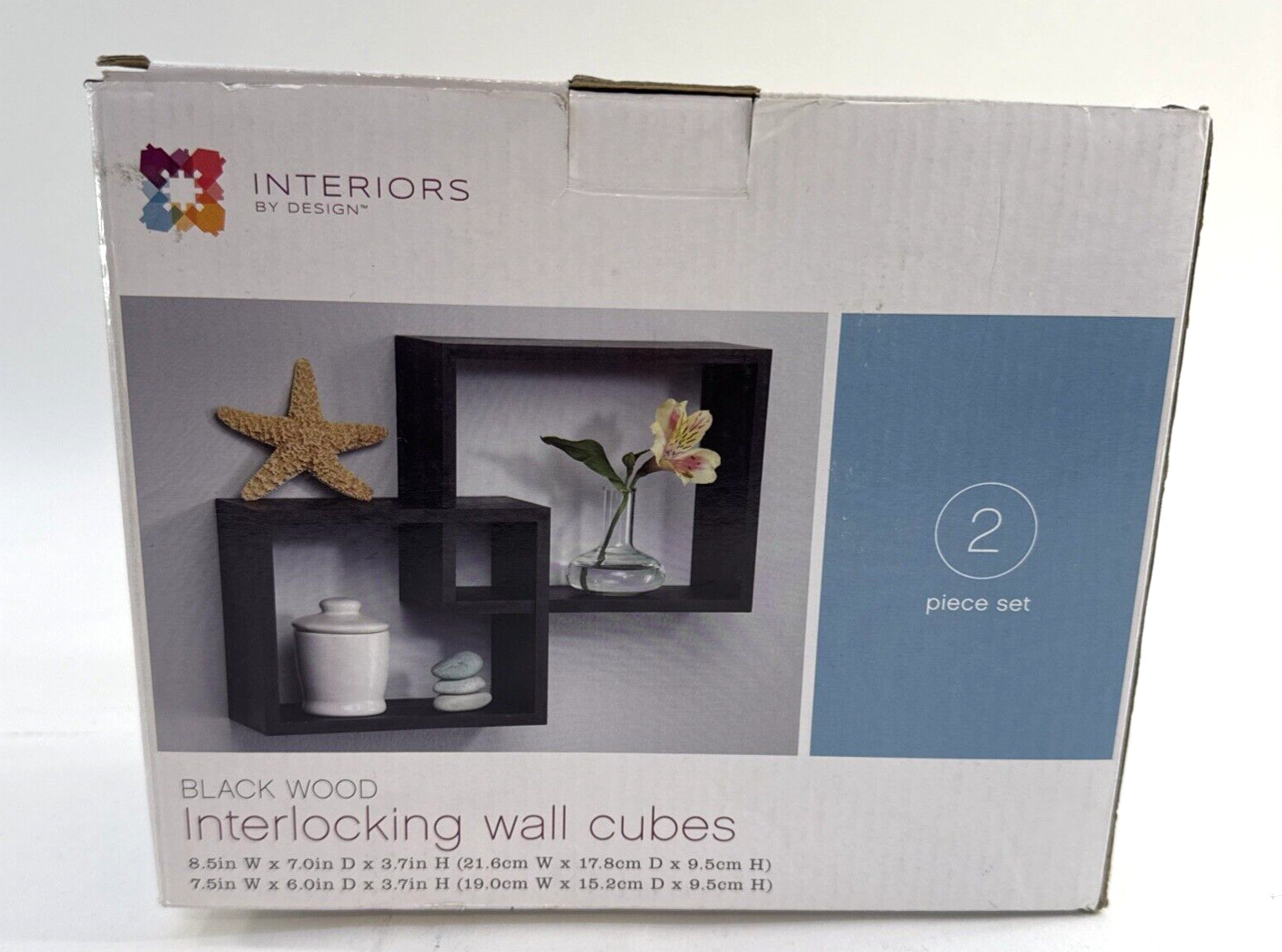 Interiors By Design Black Wooden Interlocking Wall Cubes  2-Piece Set - Open Box