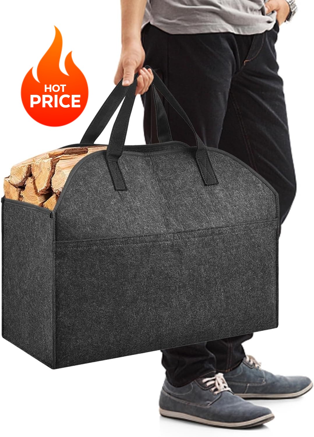 Firewood Log Carrier Bag Heavy Duty Waxed Canvas Log Tote Holder for Fireplace