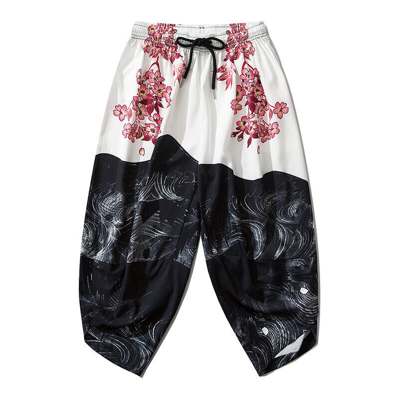Niepce Pink Flowers Japanese Streetwear Lightweight Harem Pants