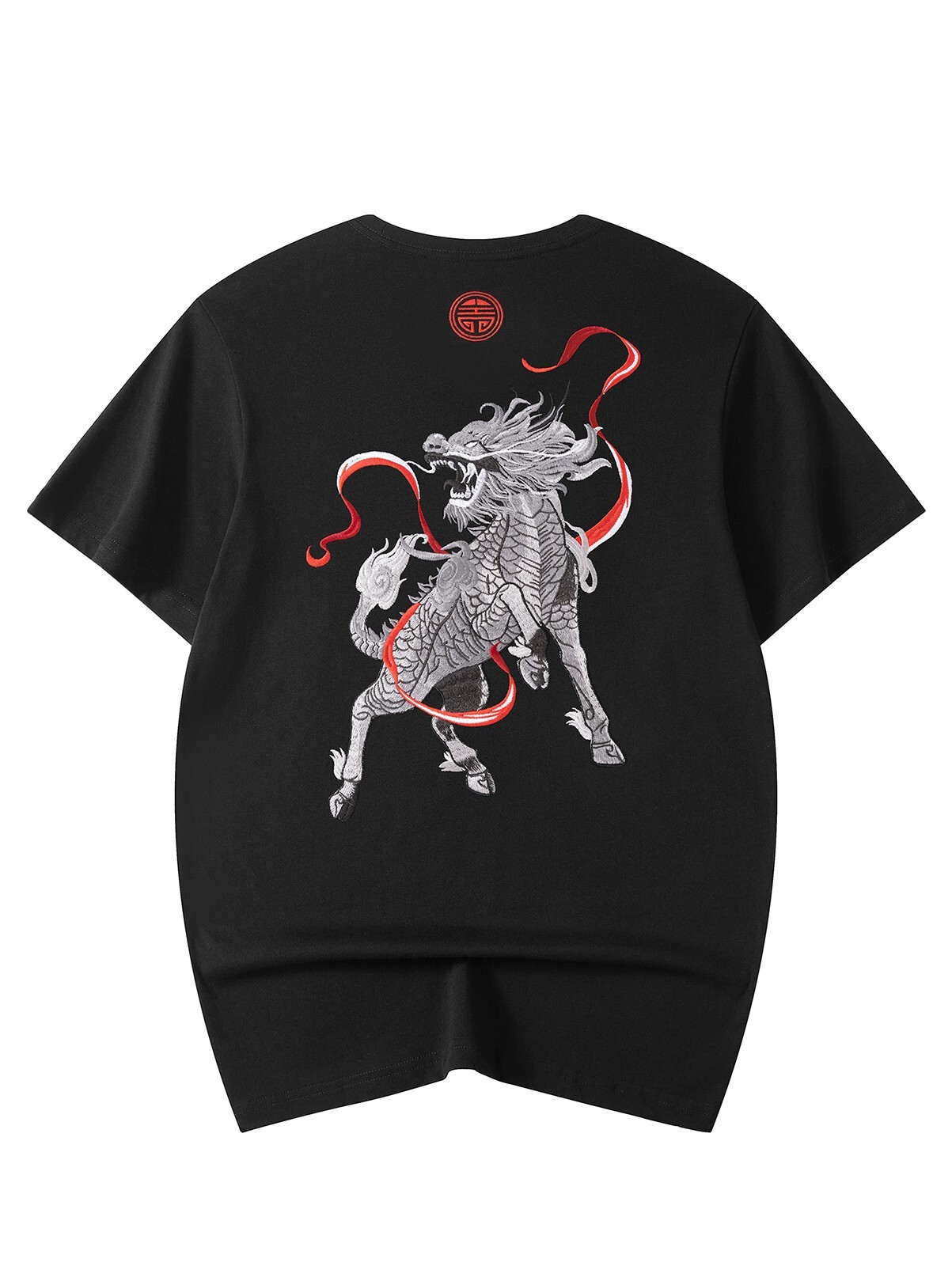 Niepce Men’s Raging Kirin Embroidery Graphic Tee Japanese Streetwear T-Shirt