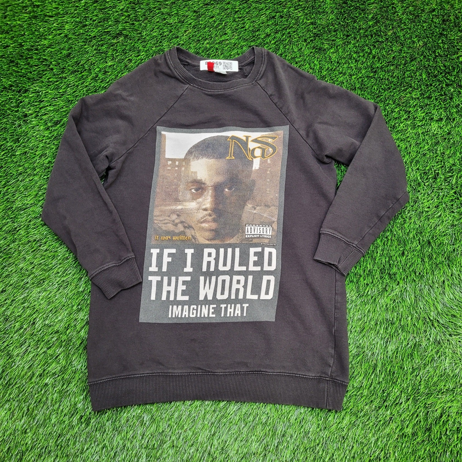 Nas Hip-Hop Sweatshirt Womens XS 18x25 Faded Black Baggy Illmatic