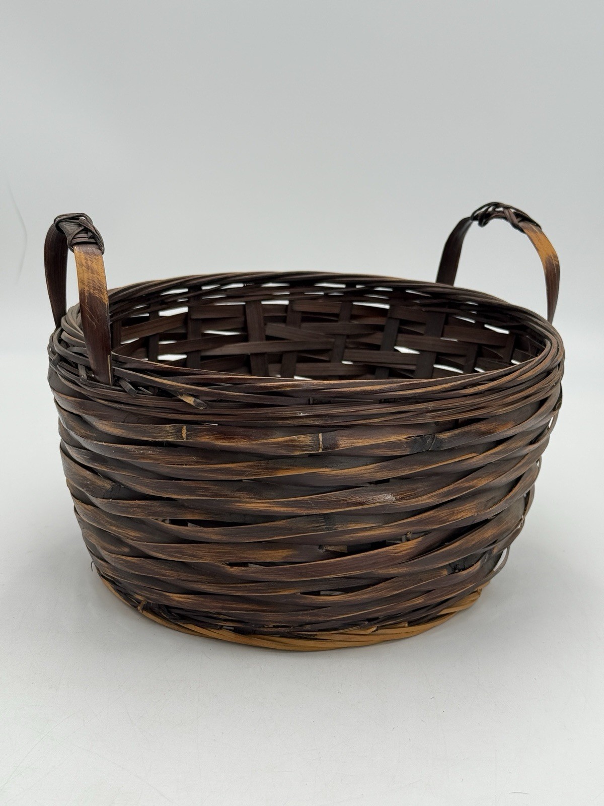 Rustic Woven Round Basket with Handles – 10x7.25” Storage & Cozy Warm Home Décor