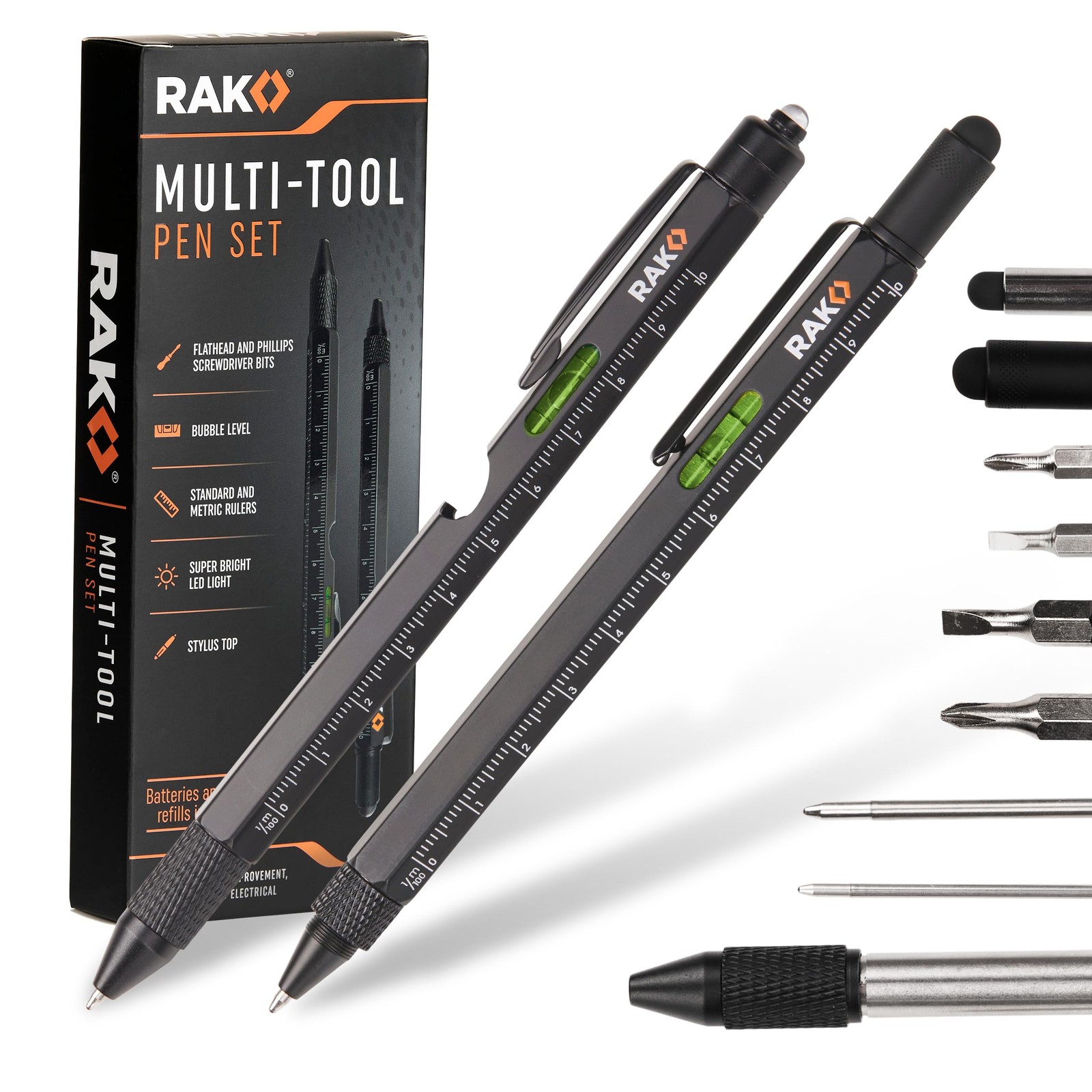 RAK Multitool Pen Gifts for Men, 2-Pack 11 in 1 Multitool Pen Set, Tech Cool Gad