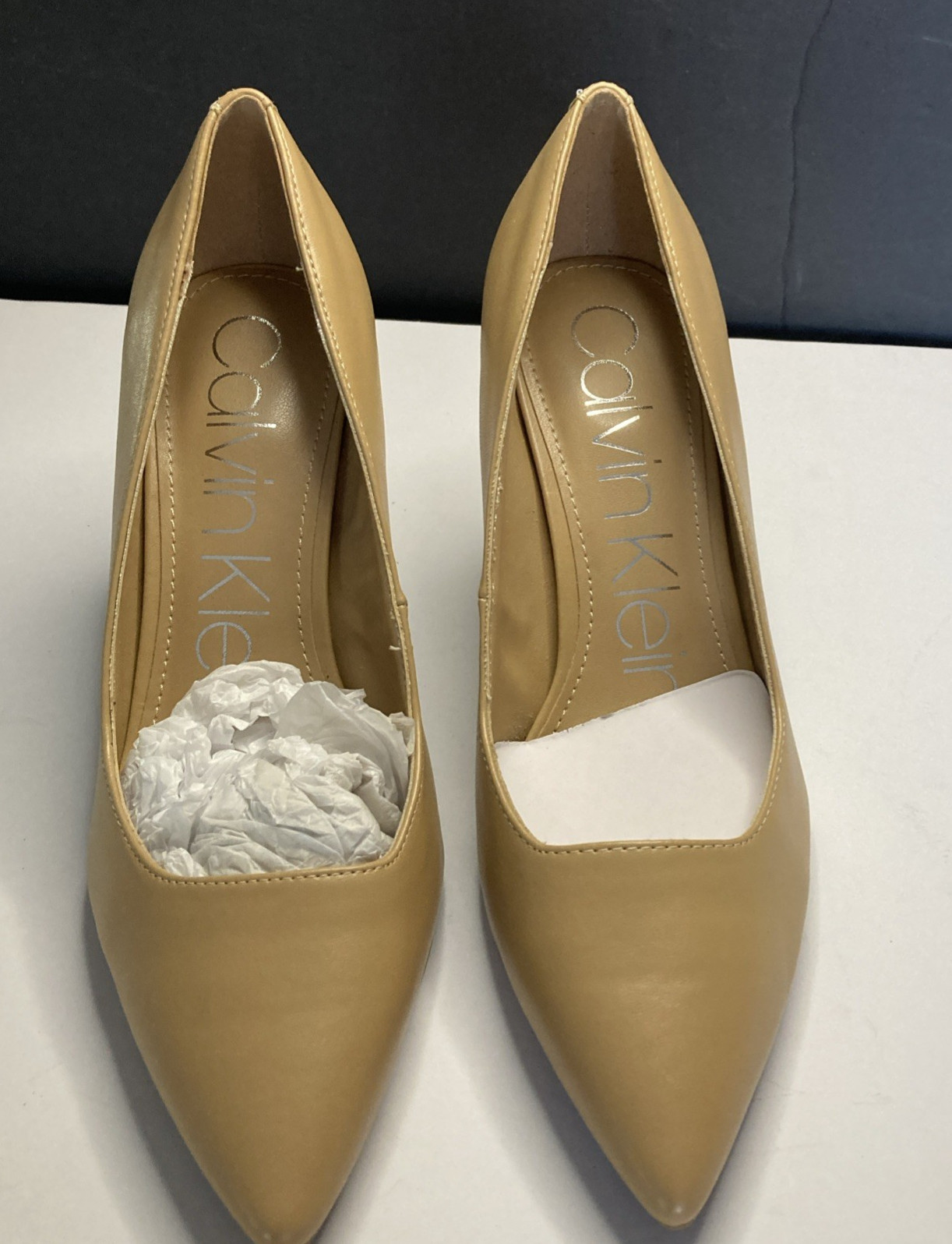 Calvin Klein Kamara Leather Stiletto Pumps Women’s Size 8M Thistle Desert Sand