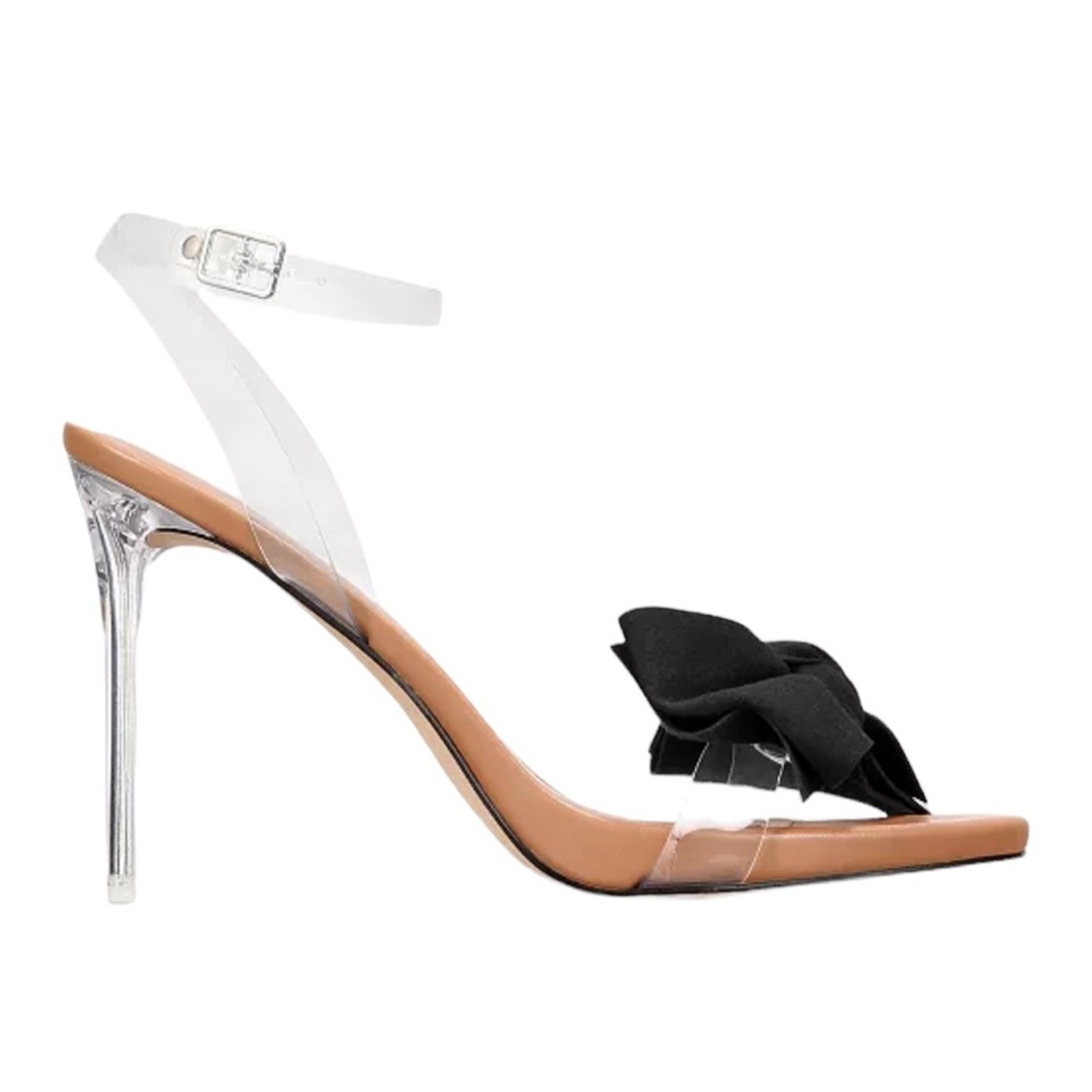 AAJ By Aminah Yahira Lucite Heel Elegant Evening Bow Dress Sandals NEW Size 7