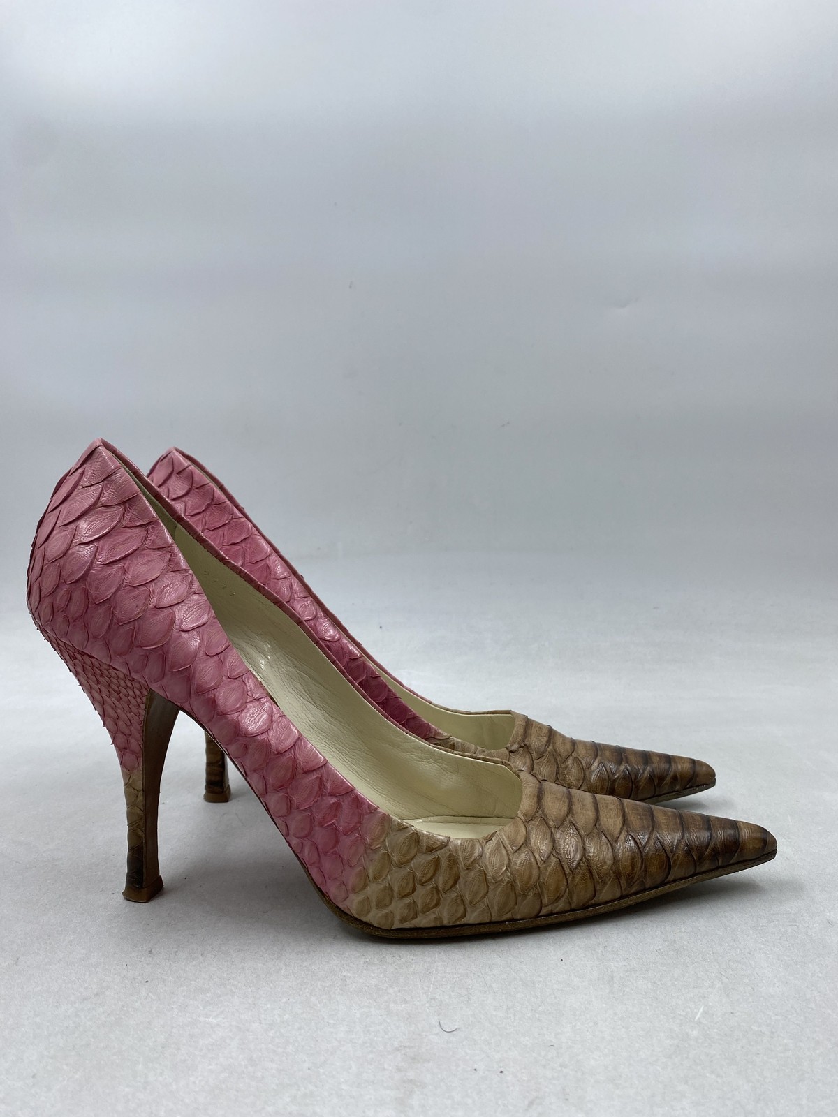 Prada Python Leather Pink Brown Pointed Toe Pumps W 9