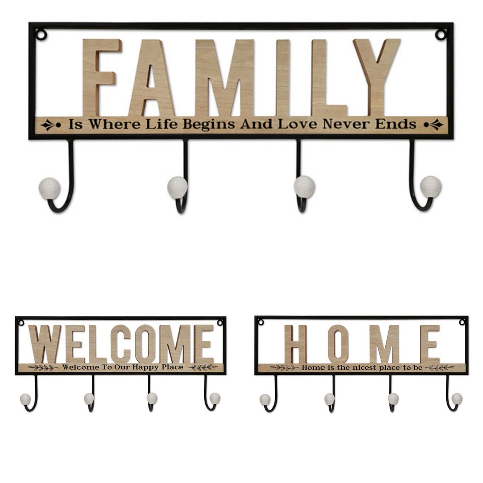 Inspirational Wall Hanging With Hooks Key Holder Family Welcome Home Décor Gift